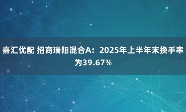 嘉汇优配 招商瑞阳混合A：2025年上半年末换手率为39.67%