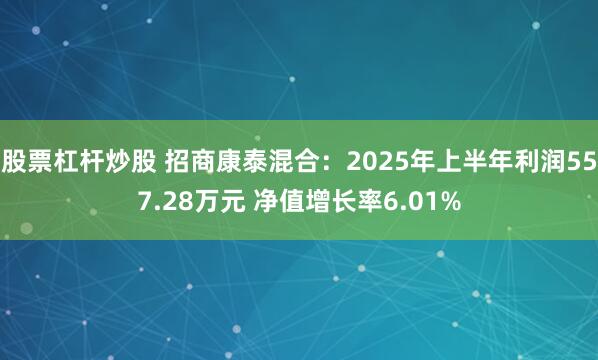 股票杠杆炒股 招商康泰混合：2025年上半年利润557.28万元 净值增长率6.01%
